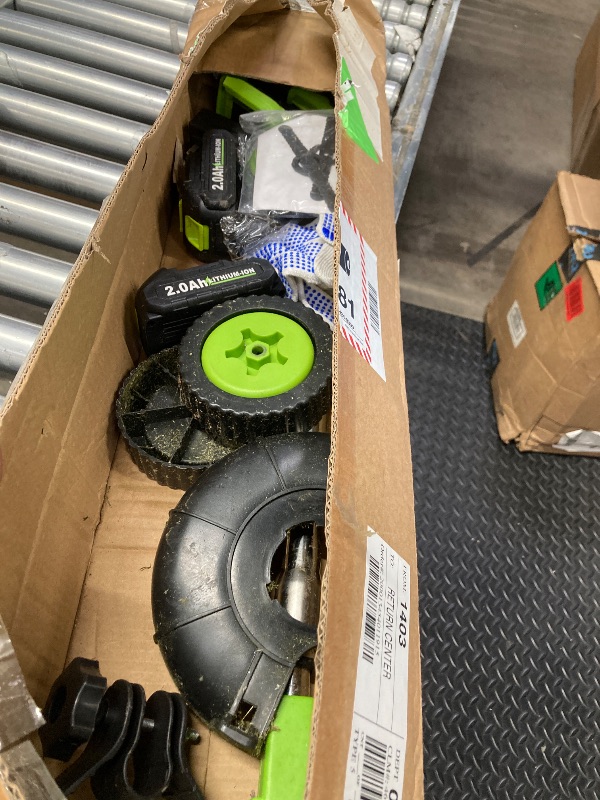 Photo 1 of ***I DON'T KNOW IF THERE ARE MISSING PIECES***  Electric Weed Wacker, Cordless String Trimmer, Weed Eater Grass Trimmer/Edger/Cutter with Wheels, 2Pcs 21V Batteries, 3 Types of Blades, Adjustable Length for Lawn Yard Garden (Green)
