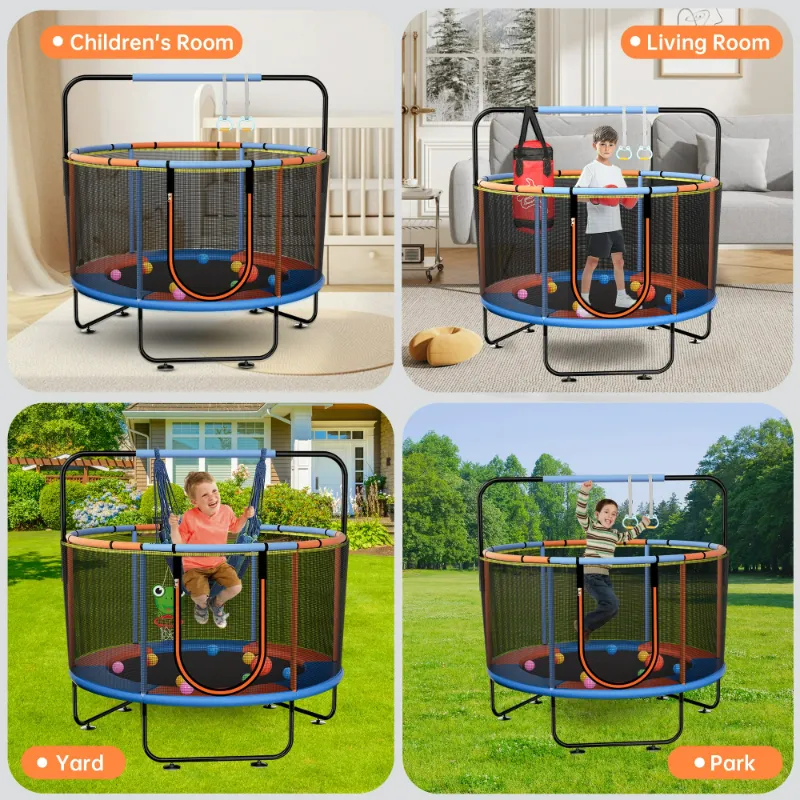 Photo 1 of ***I DON'T KNOW IF THERE ARE MISSING PIECES*** 55" Indoor Outdoor Mini Round Trampoline for Kids with Enclosure Net and Basketball Hoop
