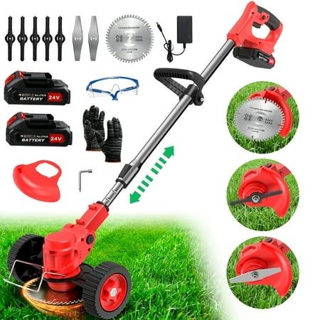 Photo 1 of **I DON'T KNOW IF THERE ARE MISSING PIECES***TNTANTS Electric Weed Wacker Cordless String Trimmer with Wheels 2Pcs 24V Batteries 3 Types of Blades Adjustable Length Weed Eater Grass Trimmer/
