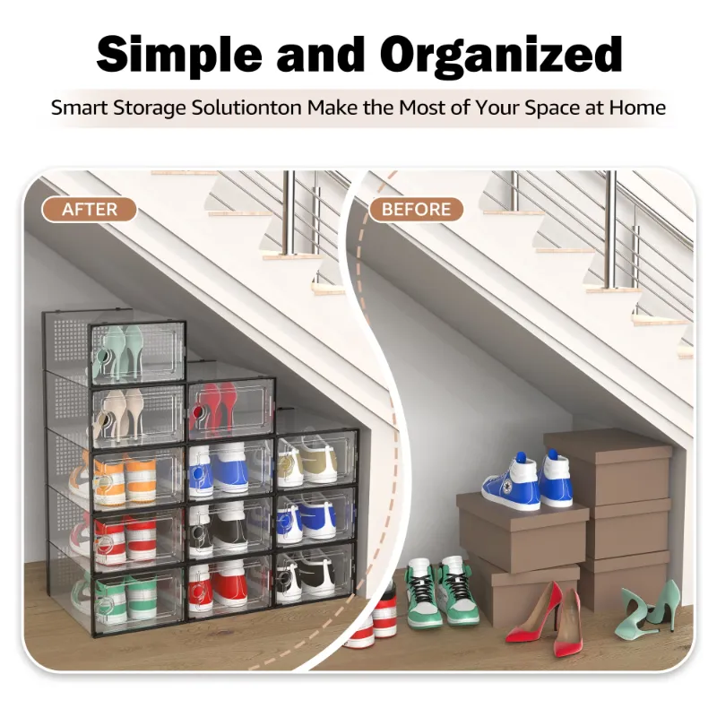 Photo 1 of ***I DON'T KNOW IF THERE ARE MISSING PIECES*** X-Large Shoe Storage Boxes,24 Pack Shoe Storage Organizer,Clear Stackable Shoe Box for Closet,Space Saving Foldable Shoe Rack,Sneaker Container Bin Holder

