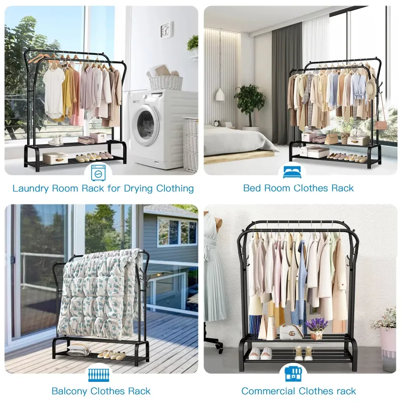 Photo 1 of ***I DON'T KNOW IF THERE ARE MISSING PARTS*** BAOKALER Metal Clothes Rack Garment Rack for Hanging Clothes, Clothing Garment Rack with 6 Hooks, Clothing Racks or Hanging Racks, Black
