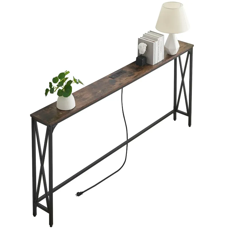 Photo 1 of ***I DON'T KNOW IF THERE ARE MISSING PARTS** 70" Console Table Entryway Sofa Table with Power Outlets,Rustic Brown
