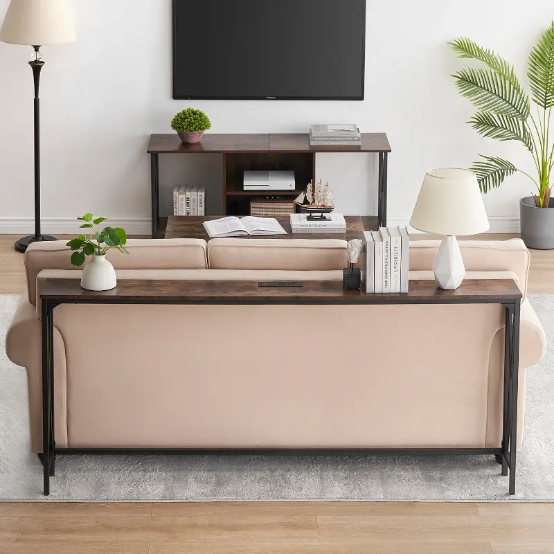 Photo 1 of ***I DON'T KNOW IF THERE ARE MISSING PARTS** 70" Console Table Entryway Sofa Table with Power Outlets,Rustic Brown
