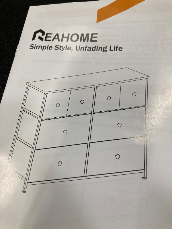 Photo 1 of **I DON'T KNOW IF THERE ARE MISSING PARTS**REAHOME Dresser for Bedroom with 8 Drawers, Wide Black Dresser with Wood Top, Fabric Storage Tower, Sturdy Steel Frame Storage Organizer for Living Room, Hallway, Entryway, Closets, Black Grey
