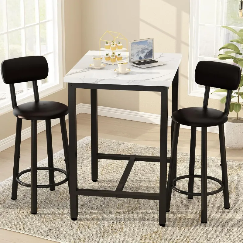 Photo 1 of ***I DON'T KNOW IF THERE ARE MISSING PARTS*** LTTROMAT 3 Pieces Bar Table Set, Bistro Kitchen Table Sets with 2 PU Leather Bar Stools, Wood Pub Bar Table Set for Breakfast Nook Small Space Restaurant, Square Table
