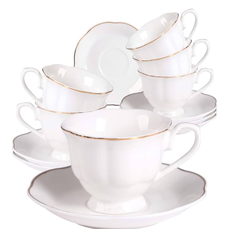 Photo 1 of ***PHOTO REFERENCE** Guangyang 12 Pieces Tea Cup set Fine Porcelain 6oz Cup and Saucer set of 6 for Cappuccino Tea Flat White Coffee