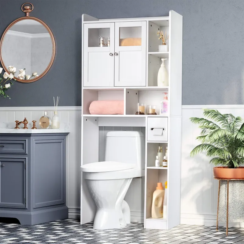 Photo 1 of ***Ktaxon Over the Toilet Bathroom Storage Cabinet Space Saver with 2 Doors and 4 Adjustable Shelves, White
