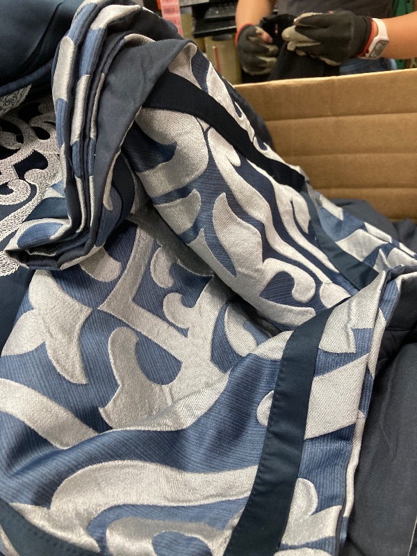 Photo 1 of ***I DON'T KNOW IF THERE ARE MISSING PIECES, I DON'T KNOW THE SIZE** Madison Park Odette Cozy Comforter Set Jacquard Damask Medallion Design - Modern All Season, Down Alternative Bedding, Shams, Decorative Pillows, King(104 in x 92 in), Navy 8 Piece