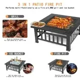 Photo 1 of "uhomepro BONFIRE GRILL, 32\"" Black Fire Pit, Outdoor Square Pit with Lid, Poker, BBQ Net, Ice Tray"