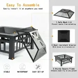 Photo 1 of "uhomepro BONFIRE GRILL, 32\"" Black Fire Pit, Outdoor Square Pit with Lid, Poker, BBQ Net, Ice Tray"