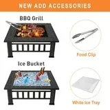 Photo 1 of "uhomepro BONFIRE GRILL, 32\"" Black Fire Pit, Outdoor Square Pit with Lid, Poker, BBQ Net, Ice Tray"