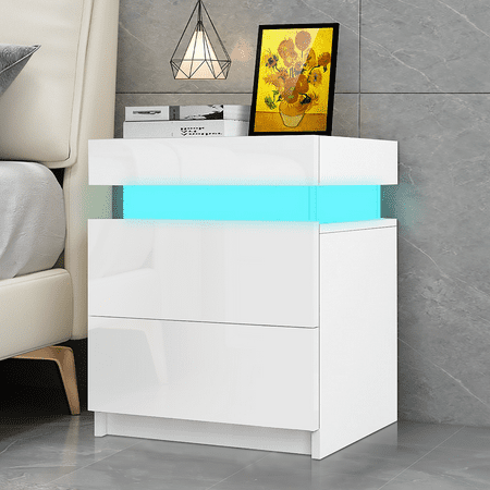 Photo 1 of *****I DON'T KNOW IF THERE ARE MISSING PIECES********* 2 Drawer Modern Nightstand with RGB LED Light High Gloss Bedside Tables for Bedroom White
