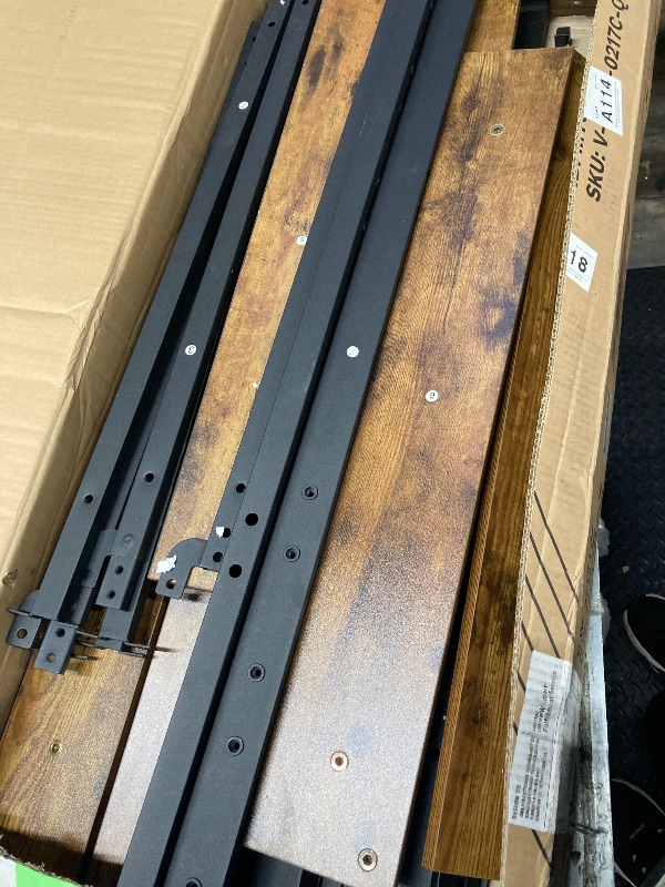 Photo 1 of ******I DON'T KNOW IF THERE ARE MISSING PIECES***** Queen Bed Frame with Rustic Vintage Wood Headboard and Footboard,Metal Support,Rustic Brown
