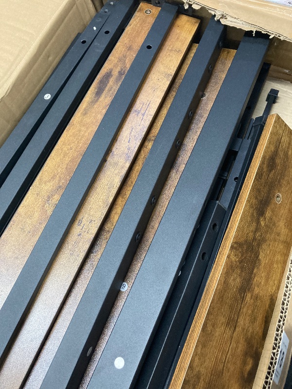 Photo 1 of ******I DON'T KNOW IF THERE ARE MISSING PIECES***** Queen Bed Frame with Rustic Vintage Wood Headboard and Footboard,Metal Support,Rustic Brown
