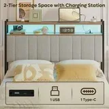 Photo 1 of **HEADBOARD ONLY**Pinmoco Headboard for Full Size Bed with Storage, Linen Upholstered Head Board with LED Light and Charging Station, Gray, Headboard Only