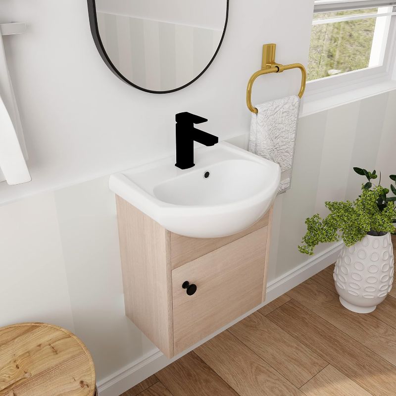 Photo 1 of ***ONLY THE BASIN/NO VANITY**HomSof Small Size 18 Inch Bathroom Vanity with Ceramic Sink,Wall Mounting Design?18"x14", Plain Light Oak