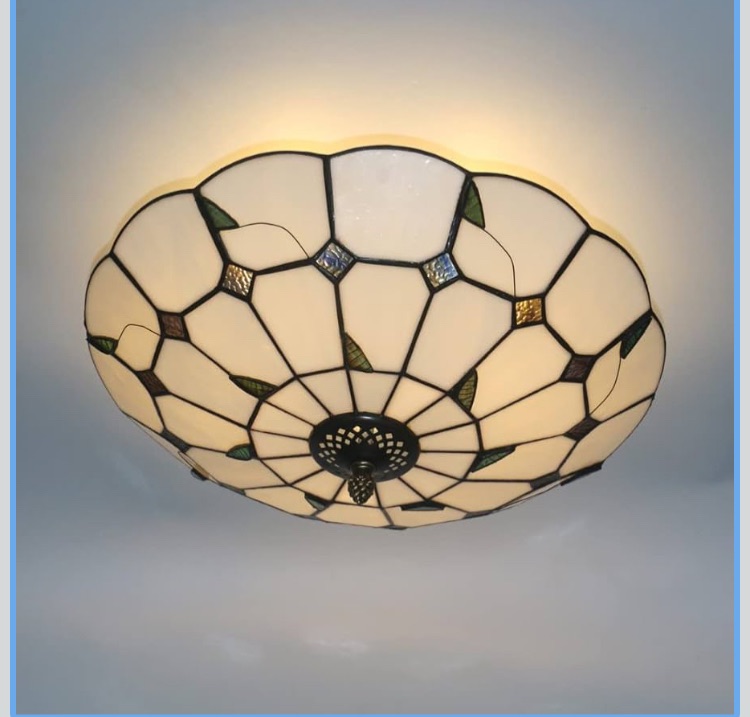 Photo 1 of 16 Inch Tiffany Style Stained Glass Ceiling Light Tiffany Flush Mount Ceiling Light Vintage Chandeliers Pendent Light Lighting Fixture Lamps (16 Inch Leaf White)