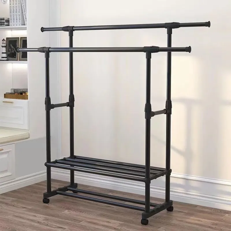 Photo 1 of 
SUSUZI Portable Clothing Garment Rack, Adjustable Double Rails Clothes Rack with 4 Wheels Rolling Clothes Organizer, Black