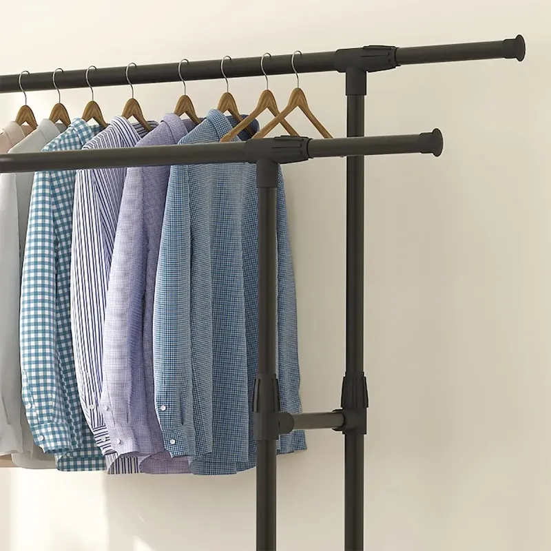Photo 1 of 
SUSUZI Portable Clothing Garment Rack, Adjustable Double Rails Clothes Rack with 4 Wheels Rolling Clothes Organizer, Black