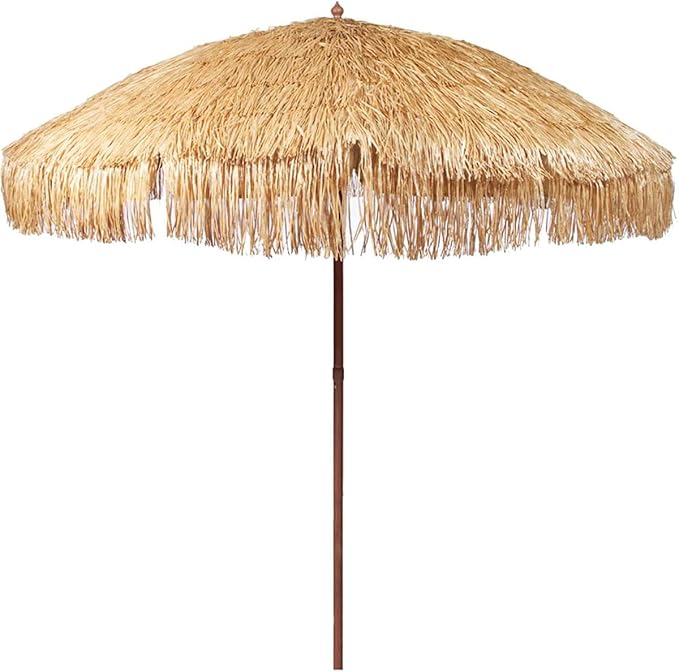 Photo 1 of  Tiki Umbrella Tropical Palapa Raffia Tiki Hut Hawaiian Patio Umbrella with Fringe Boho Parasol
