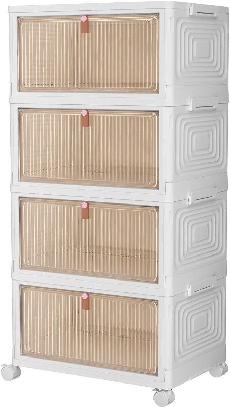Photo 1 of  4 Tier Plastic Storage Bins and Boxes Organizer - 36Qt Stackable with Lids for Bedroom, Living Room, Office - Foldable Containers