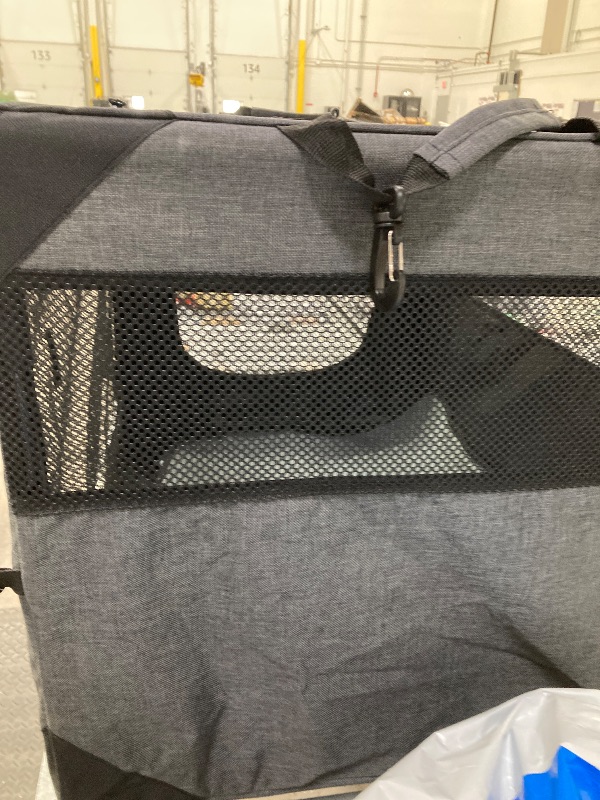 Photo 1 of **ONE SIDE OF MESH HAS DAMAGE(HOLES)/NO BOX**30 Inch Dog Crates,Collapsible Soft Dog Crate for Large Dogs, Chew Proof Mesh Window 3 Door Design, Indoor & Outdoor Portable Travel Dog Crate(Dark Gray)