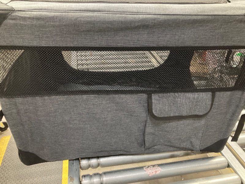 Photo 1 of **ONE SIDE OF MESH HAS DAMAGE(HOLES)/NO BOX**30 Inch Dog Crates,Collapsible Soft Dog Crate for Large Dogs, Chew Proof Mesh Window 3 Door Design, Indoor & Outdoor Portable Travel Dog Crate(Dark Gray)