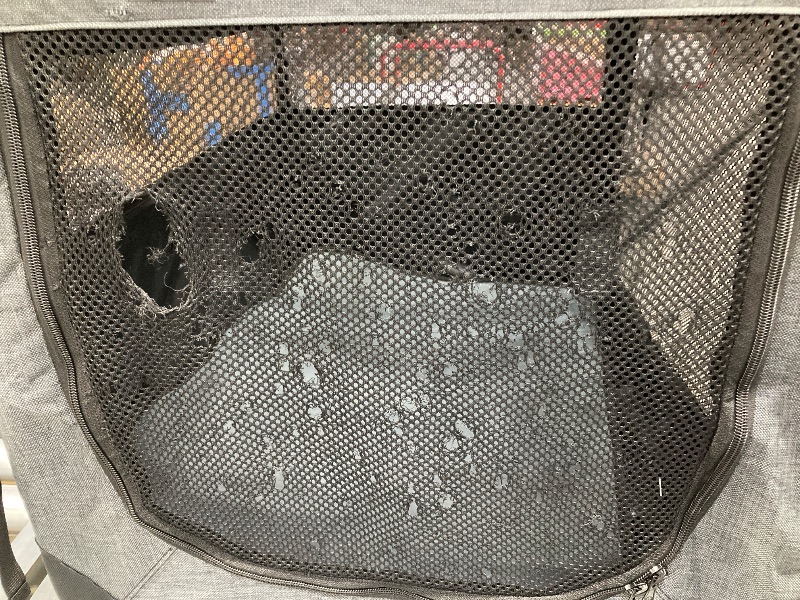 Photo 1 of **ONE SIDE OF MESH HAS DAMAGE(HOLES)/NO BOX**30 Inch Dog Crates,Collapsible Soft Dog Crate for Large Dogs, Chew Proof Mesh Window 3 Door Design, Indoor & Outdoor Portable Travel Dog Crate(Dark Gray)