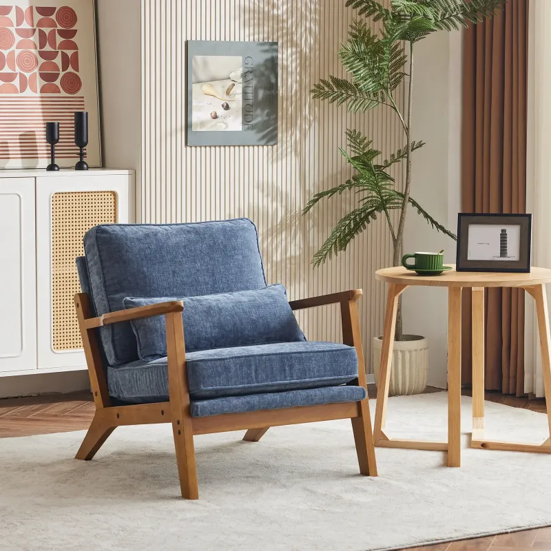 Photo 1 of ***(MISSING PIECES -ARMS/LEGS, HARDWARE MISSING SELLING AS PARTS ONLY)*** 
Ktaxon Accent Chair Chenille Upholstered Armchair, Reading Club Chair with Pillow for Living Room Bedroom Furniture Blue