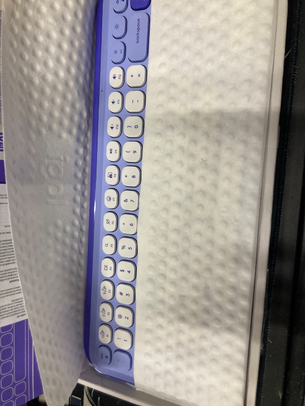 Photo 1 of **MISSING USB***Logitech POP ICON Keys Wireless Bluetooth Keyboard, Comfortable Typing, Programmable Keys, Easy-Switch Between up to 3 Devices, for Laptop, Tablet, PC – Lilac and Off-White