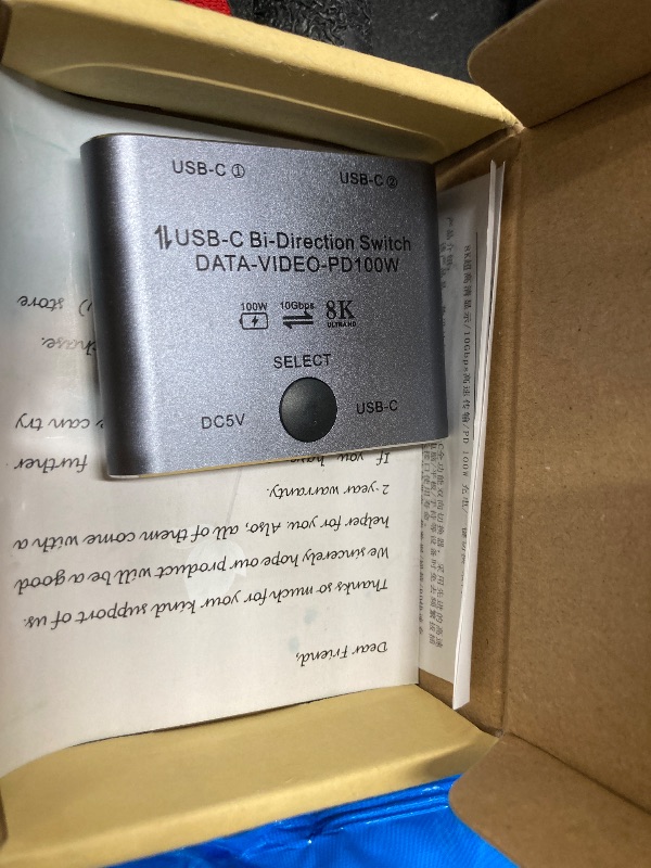 Photo 1 of *** only one ***8K USB C Splitter USB C Switcher for 2 Computers - Bi Directional 2 in 1 Out USBC Switch 8K@60Hz 4K@144Hz for Video Transfer + 100W Charging + 10Gbps Data, with Power Cable