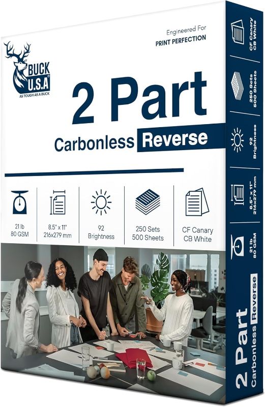 Photo 1 of 
2 Part Reverse NCR Carbonless Paper (5887), 8.5" x 11" Collated Paper, 1 Ream, 250 Sets, 500 Sheets, 92 Bright, CF Canary/CB White - Ideal for Laser & Digital Printers & Perfect for Quality Duplicates
