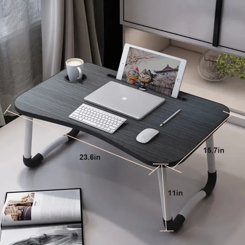 Photo 1 of **MINOR DAMAGE TO CORNER-SEE PIC**VINAUO Lap Desk with Drawer, 23.6" Extra Large Foldable Laptop Bed Tray Table with Cup Holder & iPad Slot, Portable Breakfast Bed Trays for Working, Eating, Writing on Bed Couch, Black