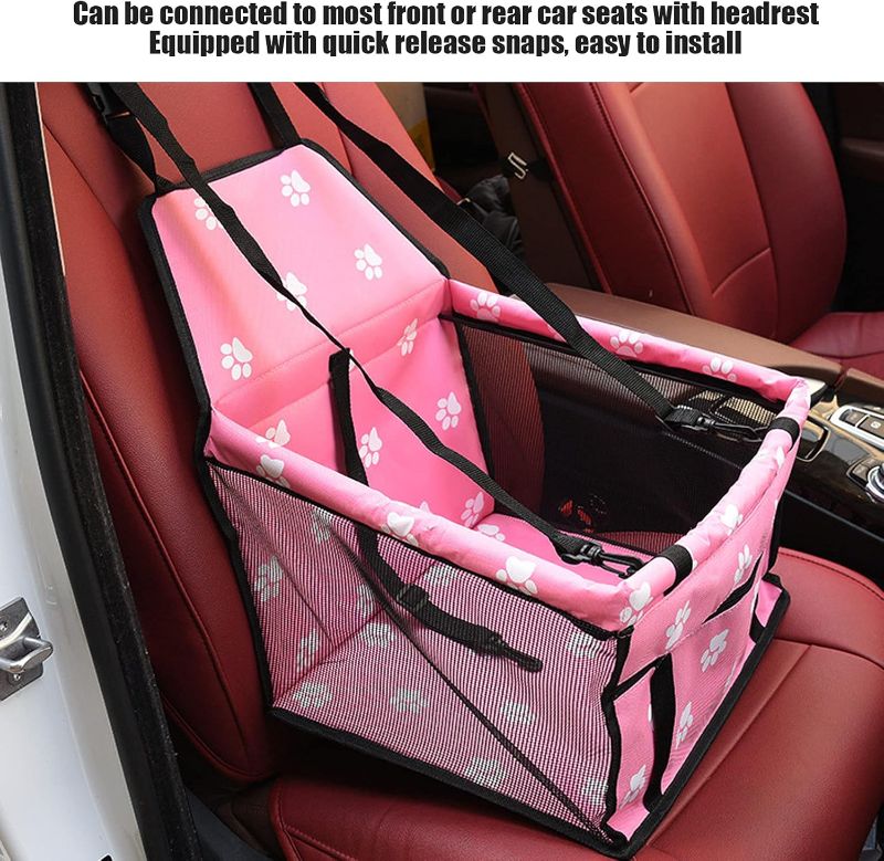 Photo 1 of **MISSING STRAPS**Pet Safety Seat, Oxford Cloth Bear Paw Pattern Washable Adjustable Strap Pet Carrier Storage Bag with 3 Support Rods for Car for Travel(Pink paw Print Support Rod)