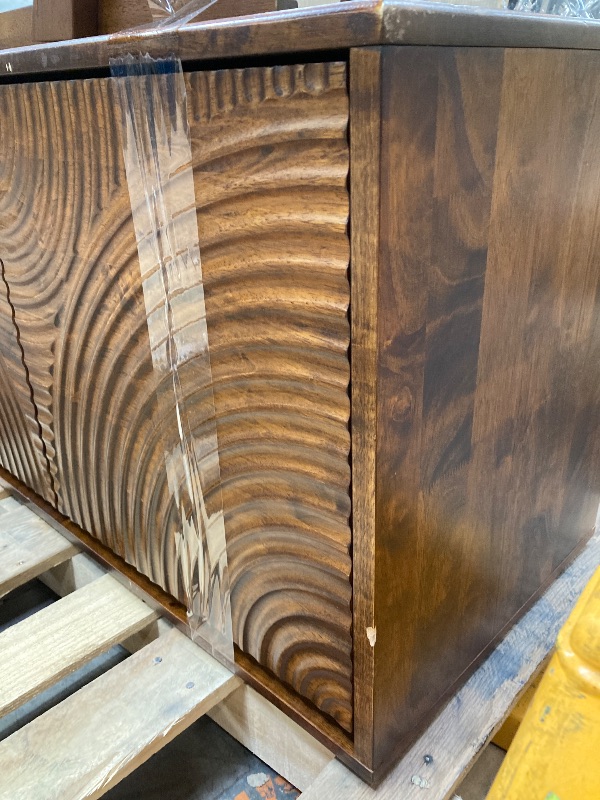 Photo 1 of **HAS SMALL CHIP ON FRONT SIDE/CRACK IN BACK-SEE PICS**Acacia Harmony TV Stand for TVs up to 75+ Inch Entertainment Center with Storage Shelves and Cable Management, Modern Farmhouse TV Media Console Table Wood TV Stands for Living Room Bedroom, Walnut