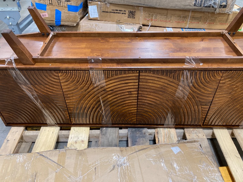 Photo 1 of **HAS SMALL CHIP ON FRONT SIDE/CRACK IN BACK-SEE PICS**Acacia Harmony TV Stand for TVs up to 75+ Inch Entertainment Center with Storage Shelves and Cable Management, Modern Farmhouse TV Media Console Table Wood TV Stands for Living Room Bedroom, Walnut