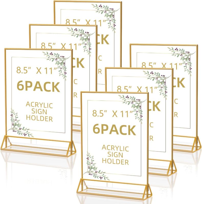 Photo 1 of **USED WITH SOME SCRATCHES ON ACRYLIC**Acrylic Sign Holder 8.5X11 Clear Sign Holder,Double Sided Flyer Holder, Table Menu Holder Display Stand for Wedding Table Number (6pcs)