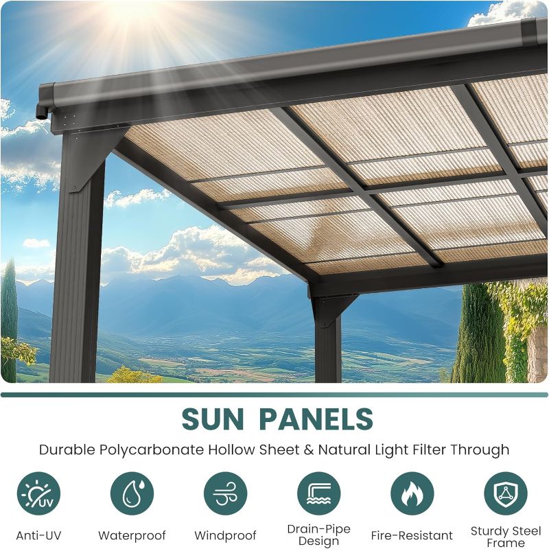 Photo 1 of *** 1/3*** GarveeLife 12'x20' Upgraded Lean-to Wall-Mounted Gazebo | Polycarbonate Roof & Reinforced Aluminum Frame | All-Weather Slant Hardtop Pergola for Patio, Deck, Backyard