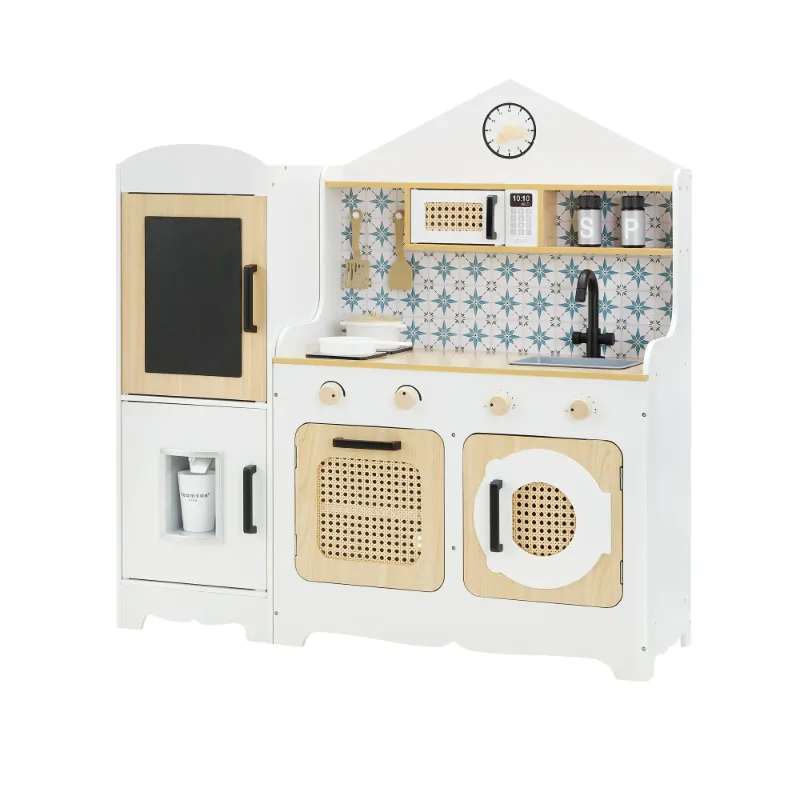 Photo 1 of ***MISSING PART  SCREWS**Teamson Kids Little Chef Morocco Play Kitchen & 11 Pc. Acc., Oven, Washing Machine, Ice Dispenser Chalkboard on Refrigerator, White/Natural