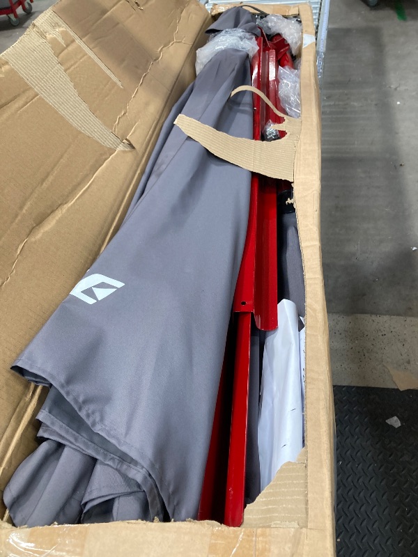 Photo 1 of **IMAGE REFERENCE*** RED EchoSmile 10FT Solar Cantilever Patio Umbrella with 32 LED Lights and 8 Ribs, Cross Base, Tilt Adjustment, UV-resistant fabric for Deck, Pool, Garden, Backyard, Khaki