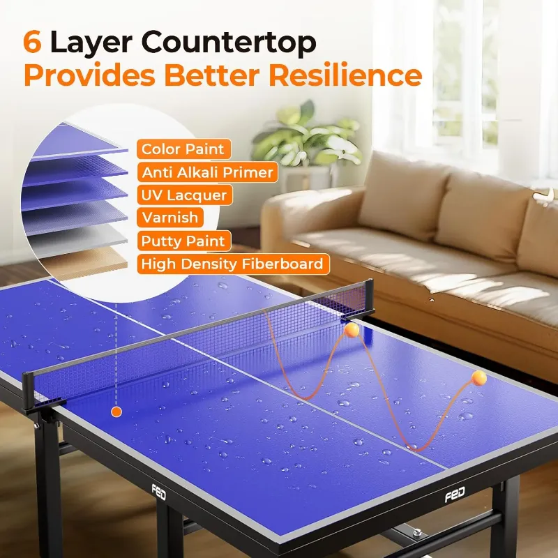 Photo 1 of ***major  damage***Ping Pong Table, 18mm Thick Tabletop Professional Ping Pong Table with Quick Clamp Net and ping Pong Paddle, Tournament Quality, 10 Minute Easy Assembly, Weatherproof Indoor & Outdoor