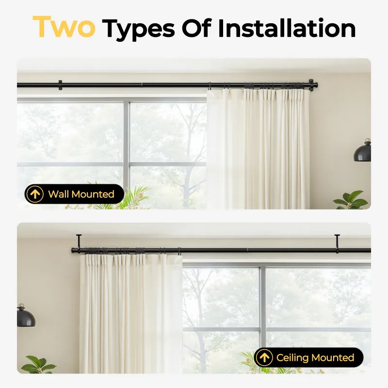 Photo 1 of 1" Rust-Resistant Curtain Rod,Black Curtain Rods for Windows 28" to 48", End Indoor/Outdoor Single Curtain Rod