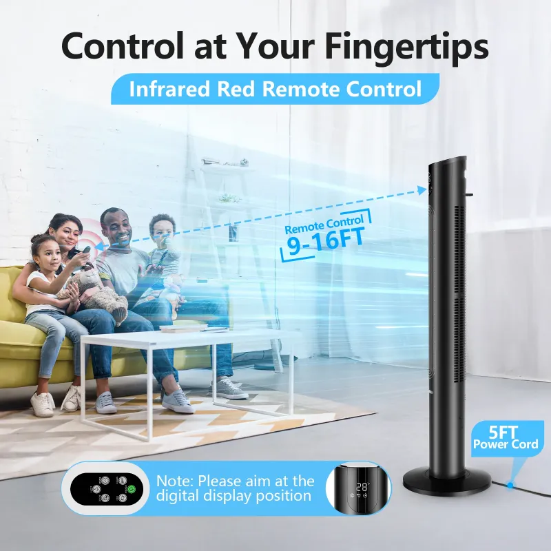 Photo 1 of **used*-**Qunler 45" Tower Fan with Remote, 8 Speed , 4 Modes, 12H Timer, Oscillation, Standing Fan for Bedroom, Office, Home, Black