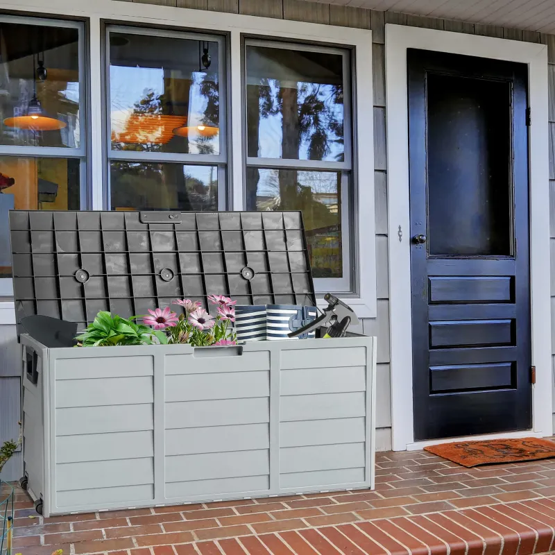 Photo 1 of ***used missing parts**Ktaxon 75gal Outdoor Garden Plastic Storage Deck Box Chest Tools Black Grey