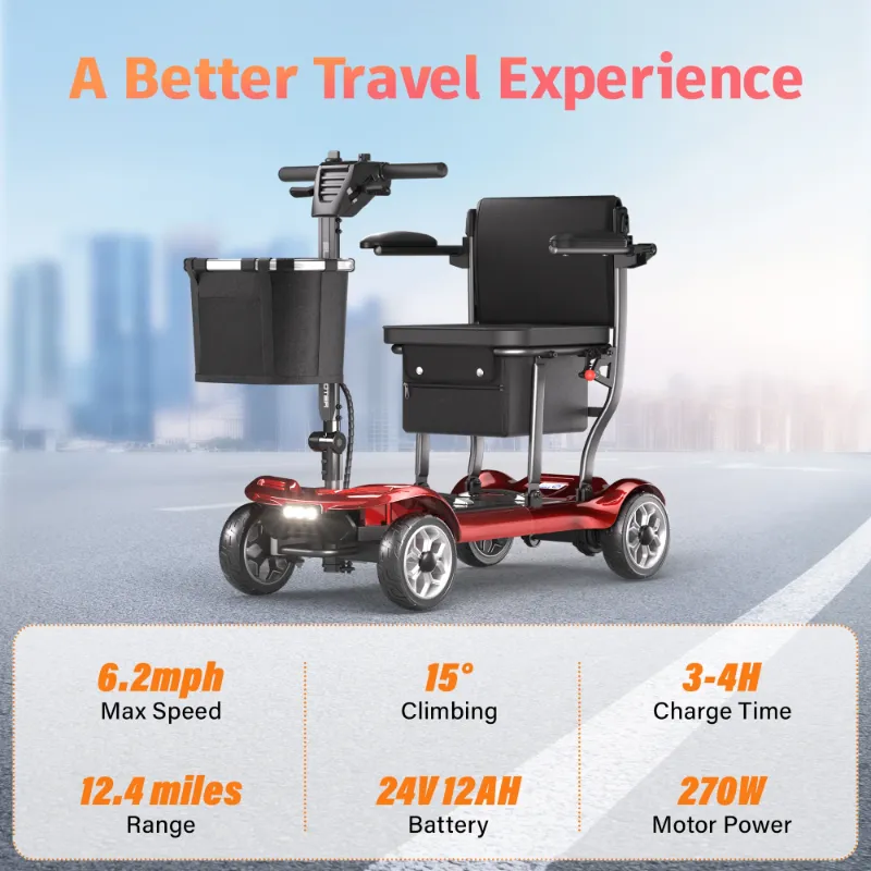 Photo 1 of ***The product is used and could not be tested*****. It is missing treads.EAGLOG Light Weight 4 Wheels Mobility Scooter for Seniors, Electric Folding Wheelchair Device for Travel, Red
