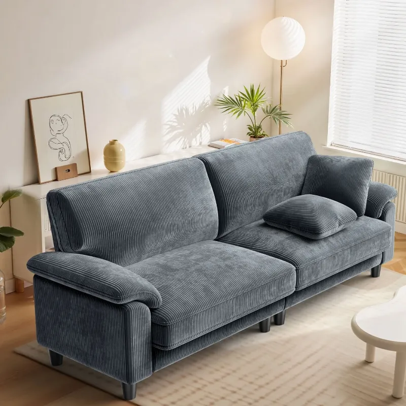 Photo 1 of **MISSING PARTS/INCOMPLETE SET/ONLY CUSHIONS AND ONE SIDE**83" Corduroy Sofa,Loveseat Sofa with Extra Deep Seat Couches ,Comfy Upholstered Couch for Living Room,Tool-Free Setup with 2 Pillows,Gray