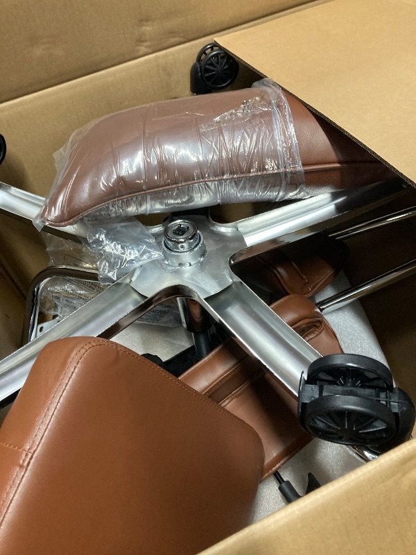Photo 1 of **doesn't look like it has the back to it, parts only** Sweetcrispy Executive Home Office Desk Chair - Ergonomic Big Tall High Back with Footrest & Lumbar Support, Reclining Height Adjustable, Comfy PU Leather Computer Gaming with Swivel Wheels, Brown