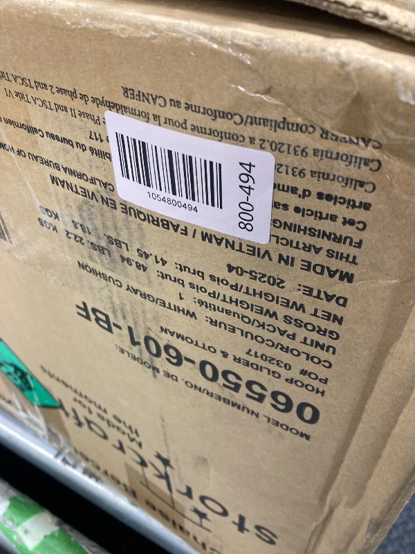 Photo 1 of **MISSING PARTS**Storkcraft Premium Hoop Glider & Ottoman (White/Gray) — GREENGUARD Gold Certified Nursery Glider, Solid Wood Craftsmanship, Smooth-Gliding Nursery Chair and Ottoman, Award-Winning