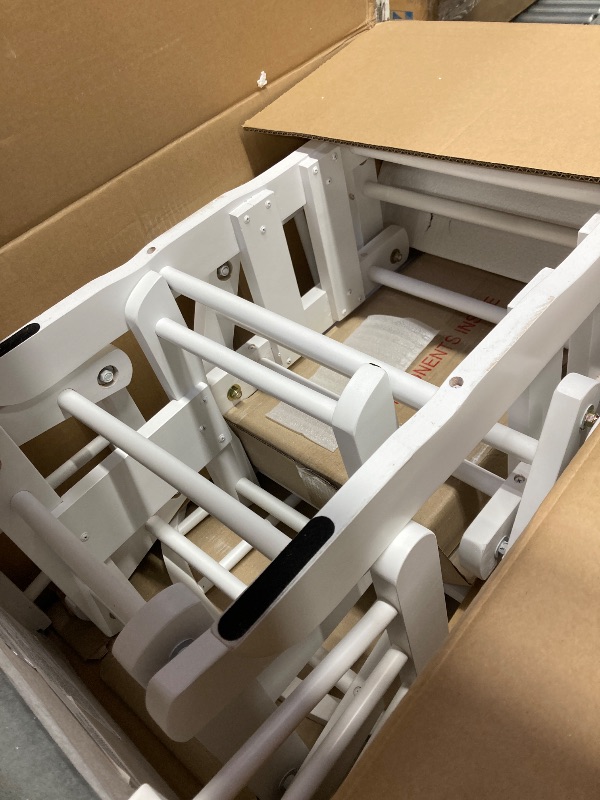 Photo 1 of **MISSING PARTS**Storkcraft Premium Hoop Glider & Ottoman (White/Gray) — GREENGUARD Gold Certified Nursery Glider, Solid Wood Craftsmanship, Smooth-Gliding Nursery Chair and Ottoman, Award-Winning