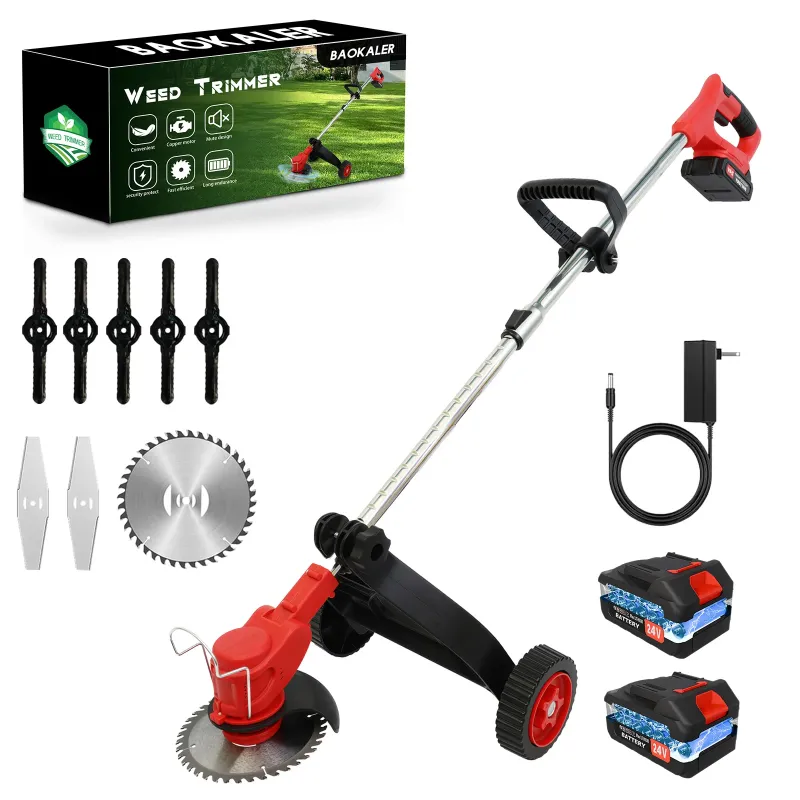 Photo 1 of ***THE ACTUAL PRODUCT IS SLIGHTLY DIFFERENT** Baokaler Grass Trimmer Cordless Electric Weed Eaters Weed Trimmer, 6 inch Weed Wacker Kit with Upgraded Wheels, 2 Battery Red
